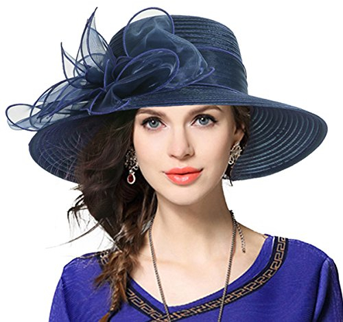 VECRY Damen Oaks Derby Kirche Taufe Kleid Tea Party Hochzeit Sonnenhüte (Marine)