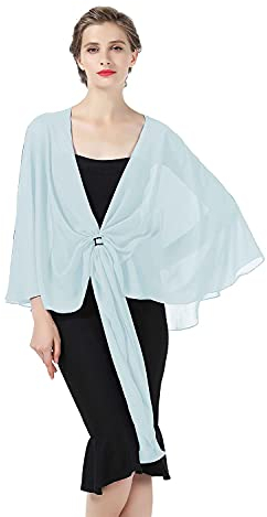 BEAUTELICATE Damen Chiffon Schal Stola Elegante Bolero Leichter Sommerjacke Braut Schal für Brautkleid Hochzeit Abendkleid Festlich (Hellblau, Einheitsgröße)