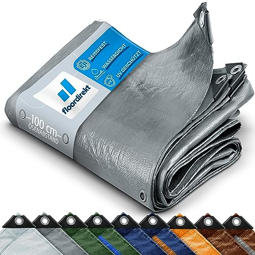 Telone protettivo di copertura, per campeggio, giardino e attività all’aperto, impermeabile, con occhielli (3 x 5 m, 140 g/m², argento)