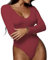 Artfish Damen-Body, sexy, gerippt, U-Ausschnitt, langärmelig, mit U-Ausschnitt, rot, 36
