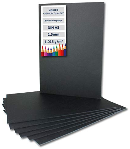 NEUSER PAPIER 20x Buchbinderpappe DIN A3 in Schwarz, Stärke: 1,5 mm, Grammatur: 1.015 g/m²
