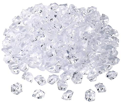 kuou 150Pcs Clear Fake Crushed Ice Rocks, Fake Crystal Rock Ice Sparkly Rocks Fake Diamonds Plastic Ice Cubes Gems for Vase Fillers Table Decoration Wedding Display DIY Arts Crafts