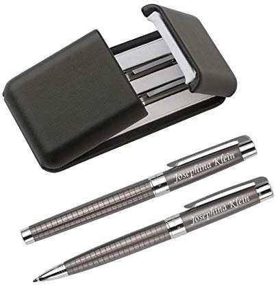 Schmalz® Charles Dickens Metall Schreibset mit Gravur - Modell AVANGARD Eleganter Drehfunktion Grau Schwarze Mine - Geschenk zum Geburtstag mit Geschenk-Etui