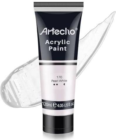 Artecho Acrylfarbe Perlweiß 120 ml, Wasserfest und Lichtecht, Schnell Trocknend, Acrylfarbe für Leinwand, Holz, Stoff, Handwerk, Leder und Stein.