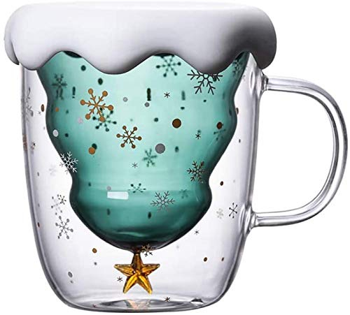 Tuoservo Jolies tasses de Noël, tasses à café, à thé, à lait, verres isothermes à double paroi, pour femmes, hommes, enfants, bureau et personnel 300ml