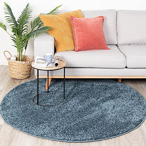 FRAAI | Home & Living Teppich Hochflor Rund - Lofty Blau - Einfarbig - Modern, Skandinavisch - Wohnzimmer, Esszimmer, Schlafzimmer - Fellteppich - Carpet