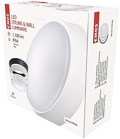 EMOS - LED-Wand-/Deckenleuchte, rund, austauschbarer Rahmen - wasserdicht - neutralweiß - 1100 lm - 14 W (statt 75W Glühbirne) - 25 000 Std. - Abstrahlwinkel 120° - für Außenbereich - Ø21,5 cm