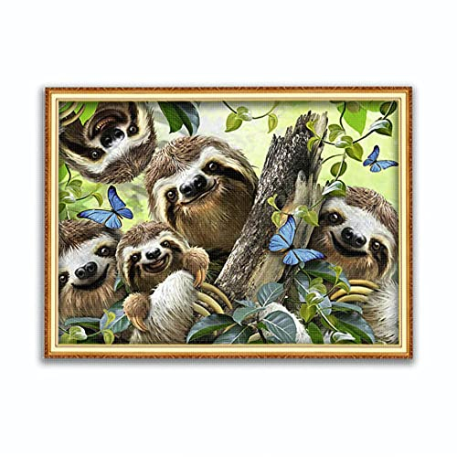 kreuzstich stickpackungen vorgedruckt bilder kinder erwachsene anfanger Faultier kreuzstich set diy 11ct Baumwolle Stoff Vorsortierte Garne SchlafzimmerInnendekoration (40×50cm)