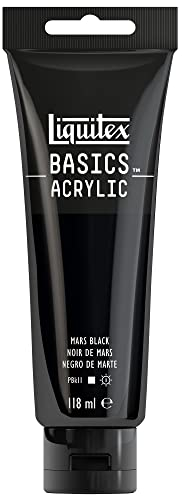 Liquitex 8870022 Basics - Acrylfarbe, monopigmentierte Künstlerpigmente, lichtecht, mittlere Viskosität, Archivqualität, seidenglänzender Finish, 118ml Tube - Marsschwarz, Schwarz