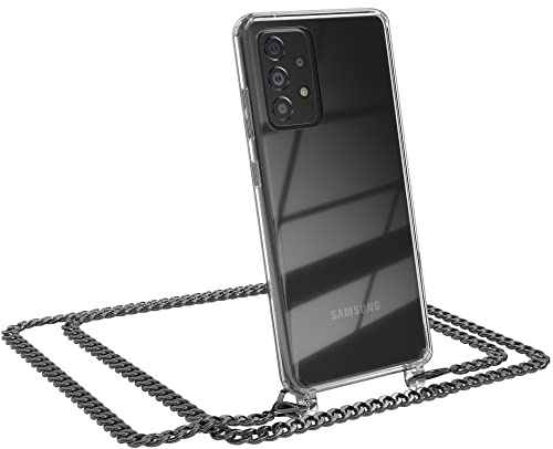 EAZY CASE Handykette kompatibel mit Galaxy A52 Handyhülle mit Metall Umhängeband und Ersatz Kordel schwarz, Handykordel mit Schutzhülle, Stylische Kette, Metall - Anthrazit