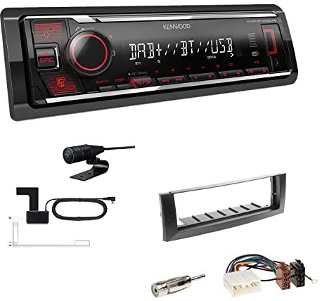 Kenwood KMM-BT408DAB 1-DIN Digital Media Receiver Autoradio DAB+ Bluetooth USB Einbauset passend für Mitsubishi Colt und Colt CZC Cabriolet 2004-2009 dunkelgrau