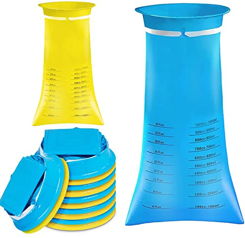 Lot de 24 sacs de vomi, sacs jetables 1000 ml, sacs à malades haute densité avec bouton-pression pour voiture, voyage, mal des transports, mal des transports, enfants (bleu, jaune)