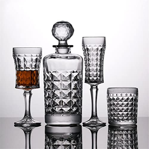 Bicchiere da Vino Estero in Cristallo Ispessito Confezione da 4 Bicchieri da Whisky Set di Bottiglie di Vino Rosso Creativo con Coperchio Decanter Set di Vino per Birra (A Taglia Unica)