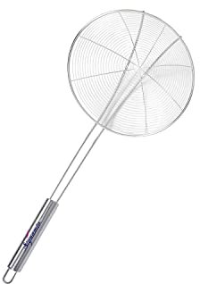 Signamio Cuchara de acero inoxidable de 16 cm de diámetro, colador de aceite para cocina, cuchara de freír para colador Puri y Poori, utensilio de cocina para freír, cocinar y colar, herramienta de