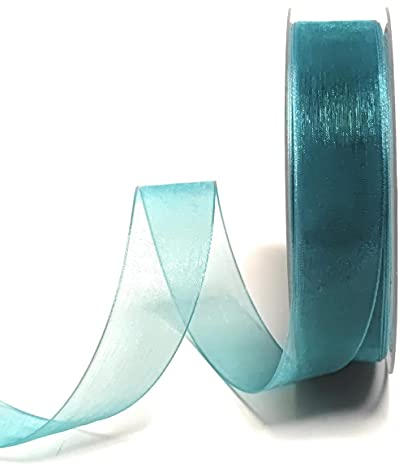 s.dekoda Schleifenband 50m x 25mm Türkis - Petrol Organza Chiffon Geschenkband Organzaband [1350-246]