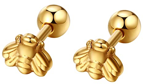 Flongo Biene Ohrstecker Damen Süße Honigbiene Ohrringe Edelstahl Helix Piercings Ohr Tragus Stud Ohrringe Conch Knorpel Ohrpiercing Geschenk für Frauen Mädchen Gold