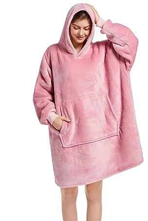 YEPLINS Pullover Sweatshirt Mit Kapuze Robe Decke Hoodie Decke Sweatshirt Flanell Hoodies (Pink)