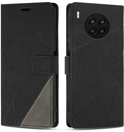SONWO Etui Coque pour Honor 50 Lite, Protection Housse en Cuir PU Portefeuille Livre pour Honor 50 Lite, Emplacements Cartes, Fonction Support, Noir