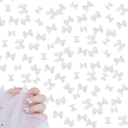 Bow Nail Charms,200PCS White Ice Nail Art Bows Mixed,Cute Resin Bowknots Bow Tie Gems Nail Jewelry Supplies for Nail Art Design Decorations DIY Crafts