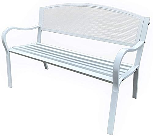 Outdoor-Bank, Terrassenbank, Veranda-Möbel, weiße Gartenbank mit Armlehnen, Moderne Gartenbank aus Metall, Doppelsitz für den Außenbereich, weiß