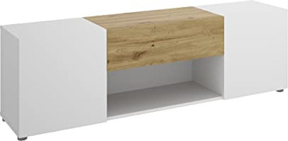 Mobelcenter, Mueble de TV Kuo, Módulo TV con 2 Puertas, 1 Cajón y 1 Hueco, Color Blanco y Nordic, Medidas: Ancho: 139 cm x Alto: 45 cm x Fondo: 35 cm (1437)