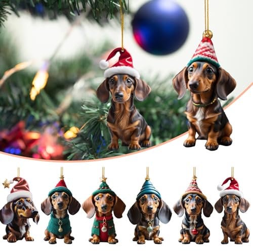 Christmas Ornaments Hanging Christmas Tree Decorations Acrylic 2D Plane Dachshund Dog Small Christmas Ornaments for the Home
