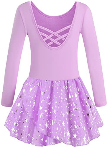 Mulnall Ballettanzug Mädchen Ballett Trikot mit Ballettkleid Kinder TüTü Kurzarm Langarm Baumwolle Balletttrikot Ballettanzug (EU40421-09-M)