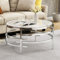 LifeSky runder Couchtisch aus gesintertem Stein – 81,3 cm runder Couchtisch mit Metallrahmen – moderne runde Couchtische für Wohnzimmer, Silber