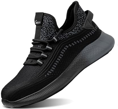 IYVW FZ163 Chaussures de sécurité Homme Femme Légèr Respirantes Baskets Securite Embout Acier Chaussures de Travail Antidérapante Chaussure de Chantier Noir 37 EU