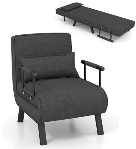 Multigot 4-in-1 Folding Sofa Bed, Convertible Leisure Chaise Lounge with 6-Position Adjustable Backrest and Removable Pillow, Upholstered Sleeper Chair for Bedroom Living Room Office (Grey)