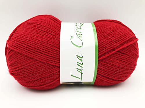 gomitolo lana Carezza 100g - 380 metri 100% acrilico premium per ferri 2,5/3 verstle per ogni tipo di capo d'abbigliamneto e per amigurumi (rosso - 1506)