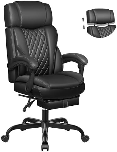 Chefsessel aus Leder, großer und hoher Bürostuhl mit Fußstütze, ergonomisch, mit Lendenwirbelstütze, verstellbarer Winkel