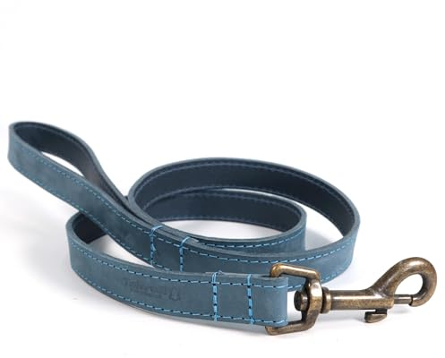 Ancol Timberwolf Premium leather dog lead, 1m long (Blue) | Top quality puppy leash made of genuine soft bridle leather + optional matching collar