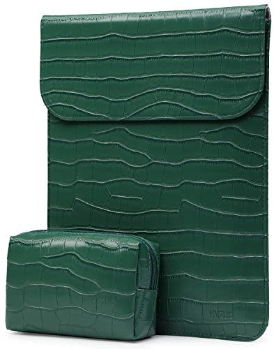 HYZUO 15 Inch Ladies Laptop Sleeve for MacBook Air 15 M4 M3 A3241 A3114 M2 A2941 2025-2023, MacBook Pro 15, 15 Surface Laptop 7-3, PU Leather Case with Pouch for Women, Crocodile Pattern Green