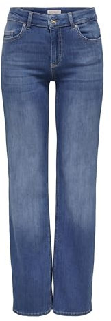 ONLY Jeans Donna Straight Fit Vita Media Tasche Funzionale Cerniera, Colore:Blu-3, Taglia:XL / 32L, Lunghezza della Gamba:L32