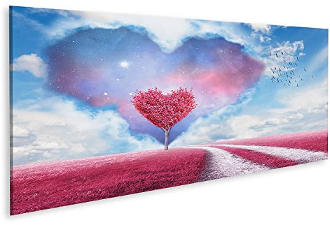 islandburner Tableau sur toile rose cœur arbre champ rose sous forme de cœur ouverture ciel pour la nuit pays style de vie images images murales poster