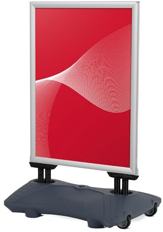 CASHDISPLAY Présentoir publicitaire extérieur avec base rechargeable et roues | Support pour affiches avec cadre d'ouverture clic | Idéal pour la publicité dans les rues et les commerces | 700 x 1000