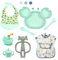 ASENME Set completo de aprendizaje, babero de silicona, cubiertos silicona Vajillas (Turquesa)