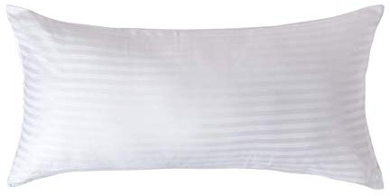 HOMESCAPES 2er-Set Damast Kissenbezug 40x80 cm weiß mit Satin-Streifen & Reißverschluss, 100% ägyptische Baumwolle, Fadendichte 330