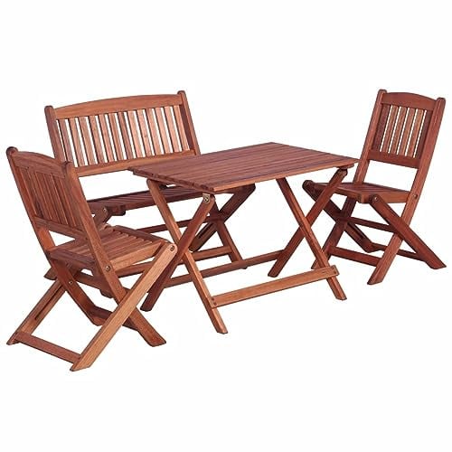 Rantry 4-TLG. Garten Essgruppe Sitzgruppe mit Gartenstuhl Gartenmöbel Set Essgruppe Gartengarnitur Sitzgarnitur Gartentisch mit Stühlen für Kinder Massivholz Eukalyptus