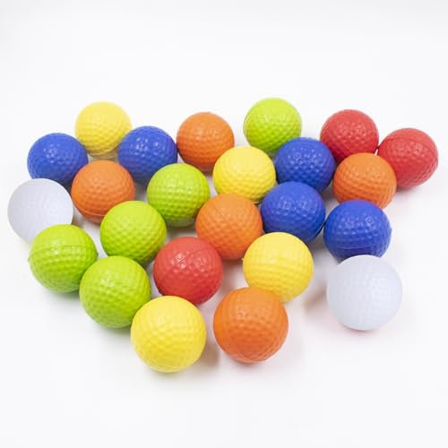 JINGHANGER 24 Stück Golfbälle aus Schaumstoff 42mm Trainingsbälle Realistisches Gefühl und begrenzter Flug Golf Übungsbälle für drinnen oder draußen 6 Farben