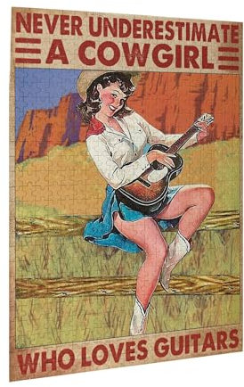 Cowgirl Loves Guitars Poster, Cowgirl Poster, Music Lover Poster, Girl Poster, Guitar Lover Poster, Country Music Wall Art,Jigsaw Puzzle 1000 Puzzle Pieces,Puzzle Enthusiasts