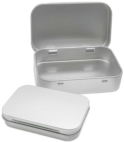 JYTDBCS Tins Container, Metal Rectangular Tin Can,Mini Portable Box Small Storage Basic Necessities Home Storage Organizer Empty Hinged Household Storage Box with Lid for Candy Key Earring (Silver)