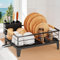 JYPS Scolapiatti da Appoggio, Inox Scolapiatti da Lavello con Drenaggio Automatico, Scola Piatti Lavandino con Portaposate, Salvaspazio Organizer Cucina Dish Rack, 41.5×30×20cm, Nero