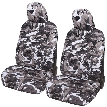 Auto Accessori Lupex A22 Universal Auto Sitzbezüge für vorne und hinten (Paar vorne, Camouflage Grau)
