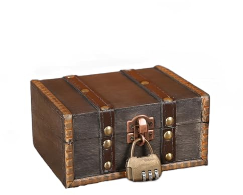 ACONDE Coffre au Trésor Vintage en Bois, 15 x 7,5 x 12 cm Boite avec Cadenas, pour Ranger et Décorer des Cadeaux