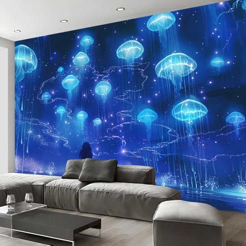 Fototapete Selbstklebenden Tapeten Anime Mädchen Nachthimmel Tapete Wandtapete Klebefolie Tapetenfolie Wand Dekoration Wandaufkleber Wohnzimmer Leuchtende Quallen Wallpaper Tapet Wasserfeste Sticker