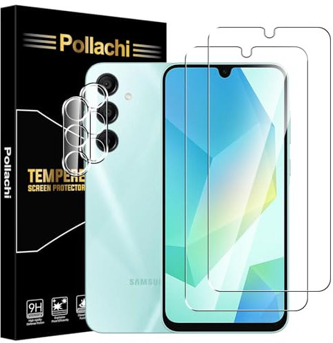 Pollachi Pellicola Vetro Temperato per Samsung Galaxy A16 5G - 2+2 Pezzi Protezione Schermo e Fotocamera, Durezza 9H Anti Graffio