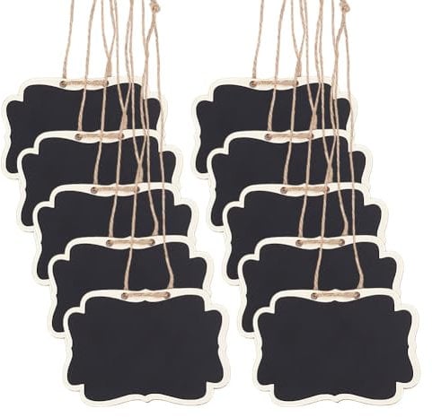 DELORIGIN 10pcs Blackboard Slate Decanter Tag 2.5x3.5 Inch Mini Wooden Chalkboard Signs Custom Liquor Decanter Labels with Hanging String Message Boards Labels for Wedding Party Wine Bottle Whiskey