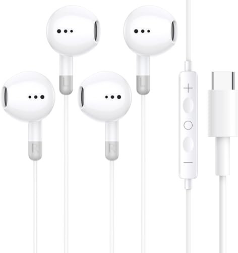 2 Pack Auriculares USB C para Samsung Galaxy S24 S23 S22 S21 FE S20 A55 A54 Auriculares con Cable Tipo C con Micrófono y Control de Volumen, Auriculares Estéreo de Alta Fidelidad para iPhone 15/16